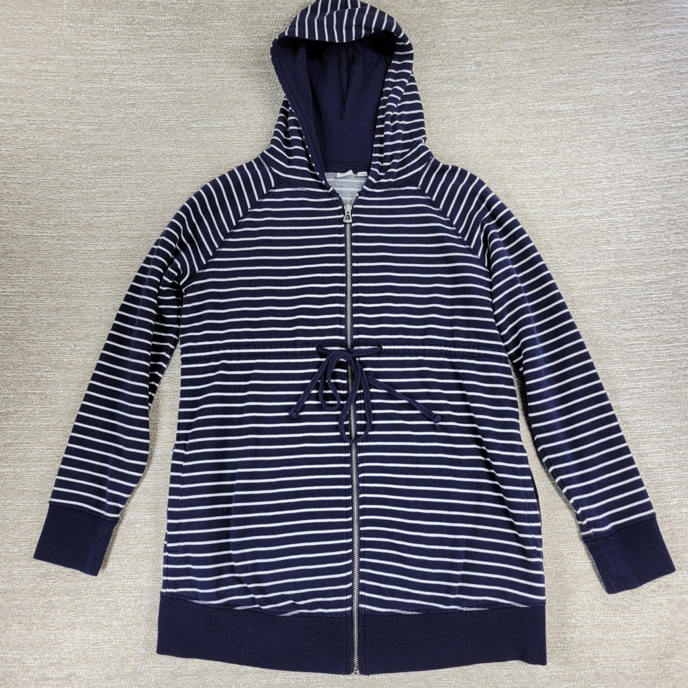 GAP Maternity Falless Zip Up Hoodie Jacket Medium Navy White Striped Drawstring